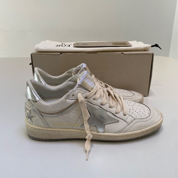 Golden Goose Ball Star Sneaker White Leather/Silver/Gold sz 37 New in Box - Picture 2 of 12